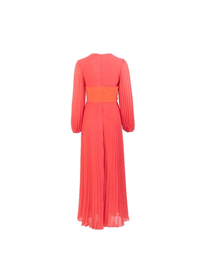 2TRENDY Women's Pleated Maxi Dress with Long Sleeves – Coral - Image 4